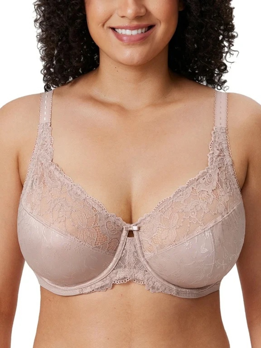 Delimira lace unlined underwire minimizer bra in a light‎ brown color 48E NWT